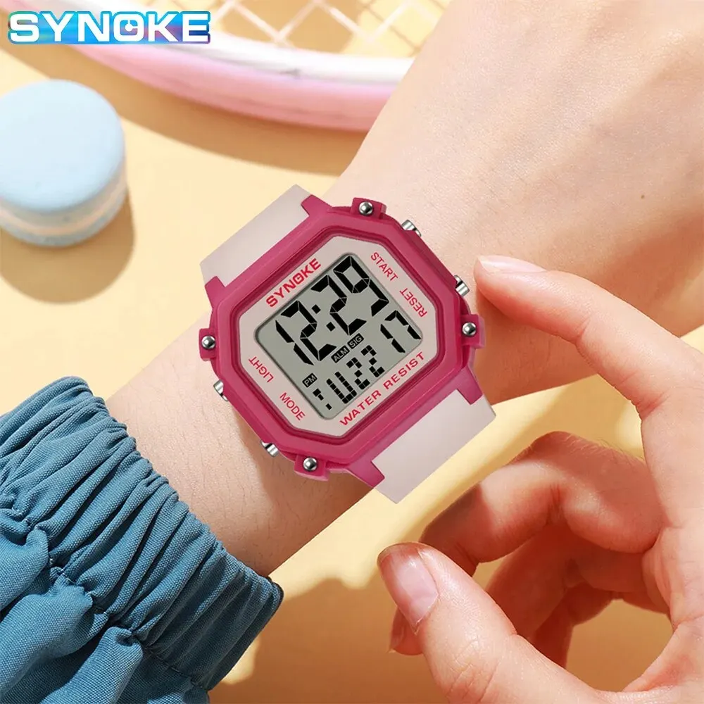 SYNOKE jam tangan pasangan jam tangan Digital pria olahraga Chronograph bercahaya tahan air wanita militer elektronik jam tangan Fashion