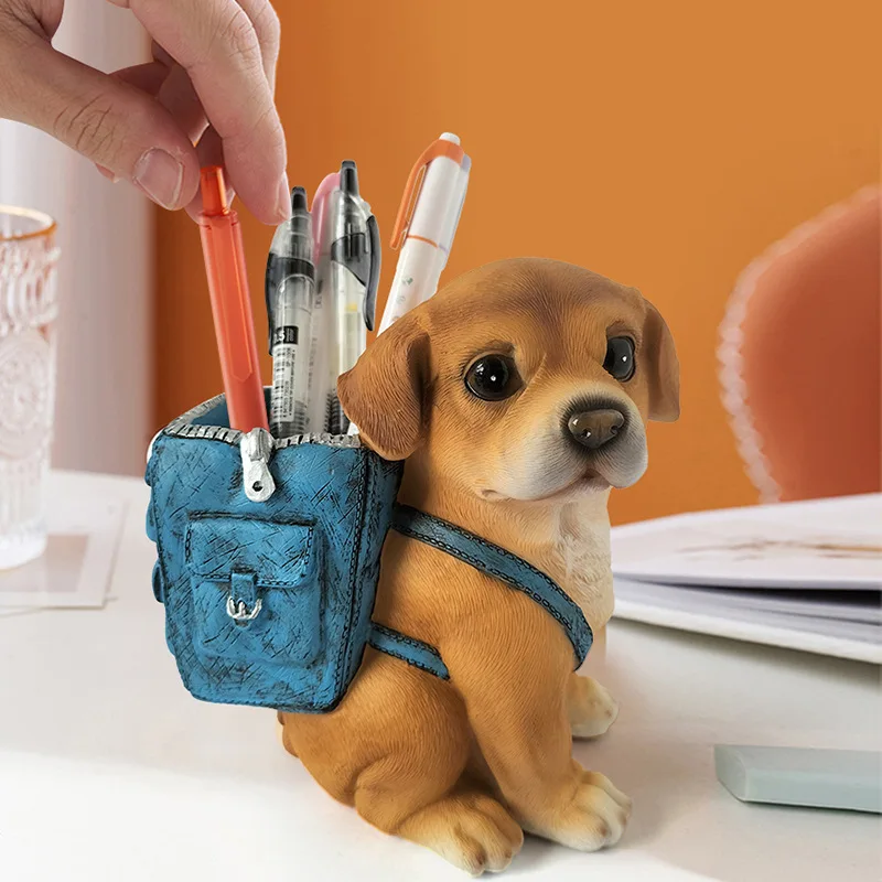 

1pc Cute Dog-Shaped Pen Holder Desk Organizer Resin Backpack Baby Dog Unique Cartoon Pen Holder Classmate Children Gift
