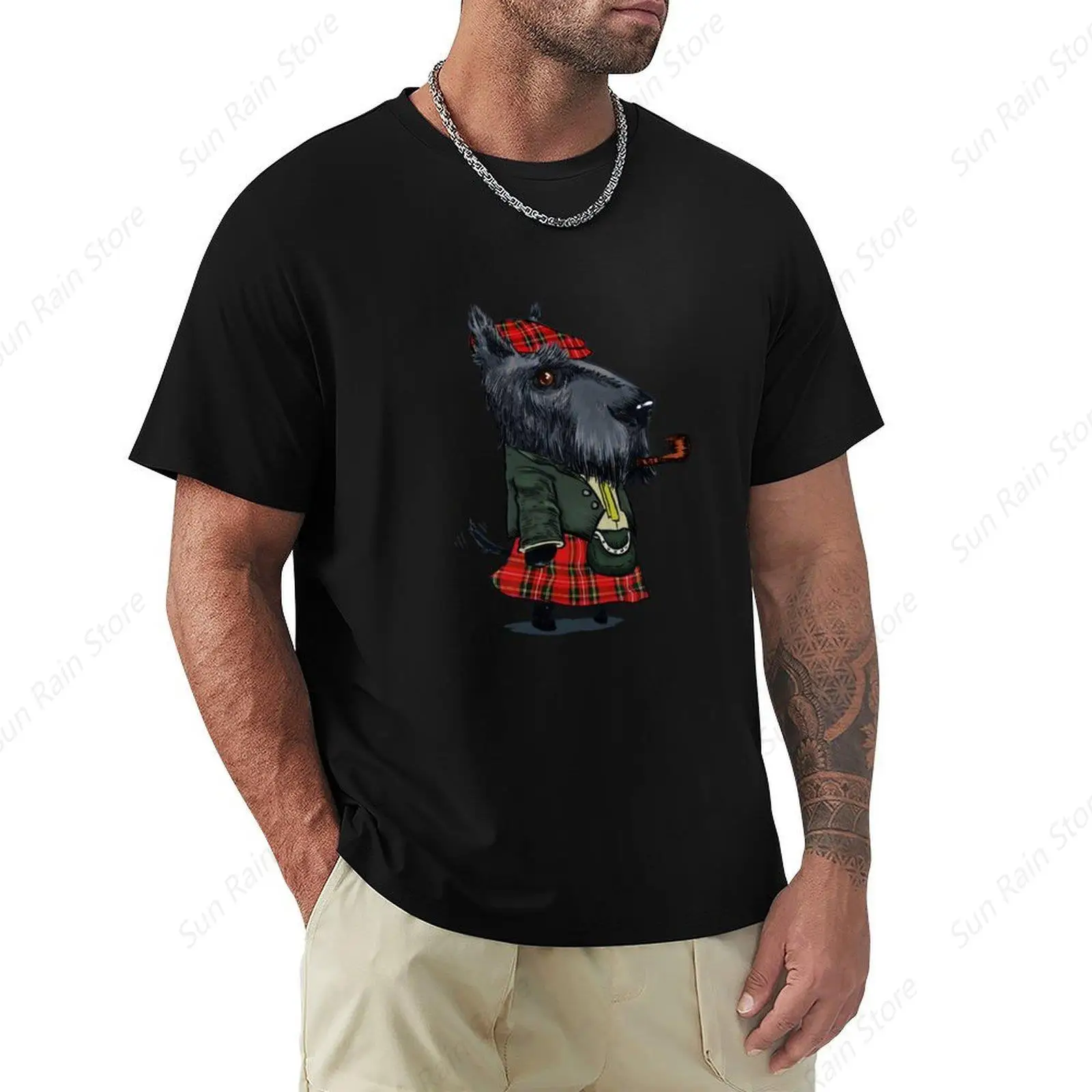 Scottish Terrier wearing Kilt T-Shirt plus size tops vintage t shirt for men