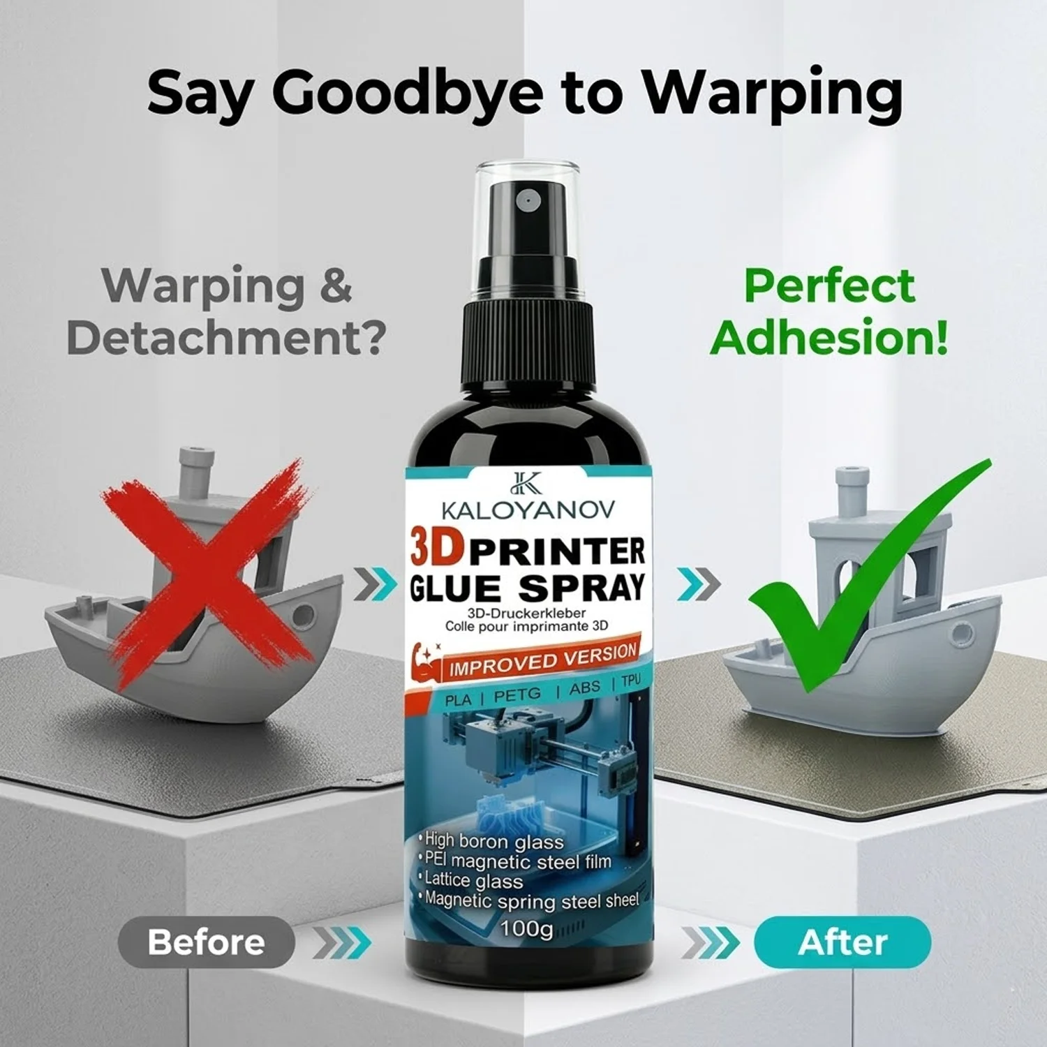 3D Printer Glue Spray Improved Adhesion for PLA PETG ABS TPU High Performance Adhesive for PEI Glass and Magnetic Build Plates