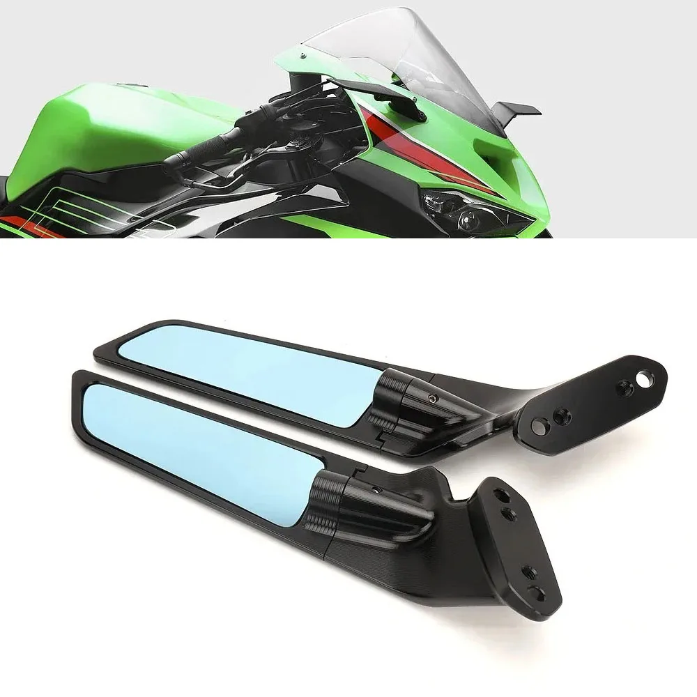 Motorcycle Mirror Blue Anti-glare Wind Wing Rotating Rearview Mirror Kit Modification For Kawasaki Ninja 636 ZX-6R 2019-2024