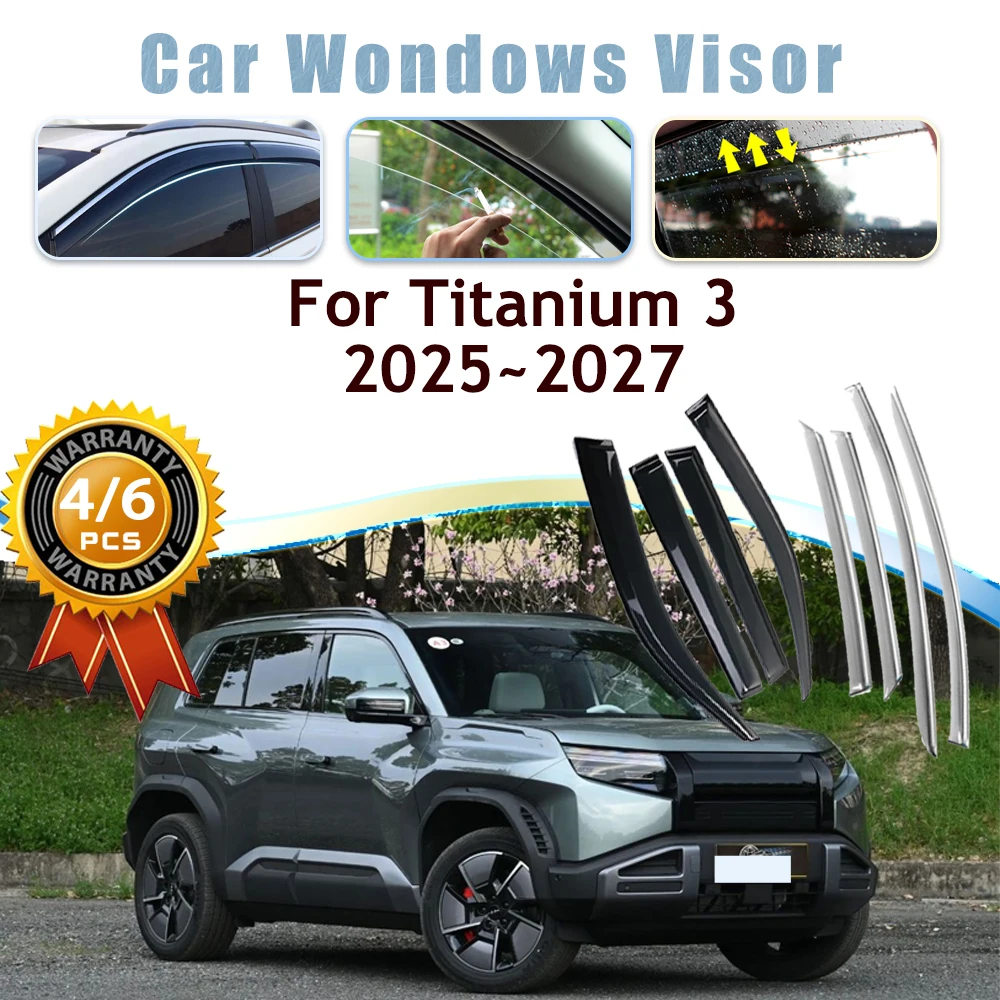 Car Window Visors For BYD  Leopard Titanium 3 FangChengBao Tai 3 2025 2026 2027 Rain Sun Snow Guards Deflectors Auto Accessories