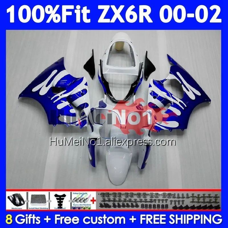 OEM Kit For KAWASAKI NINJA ZX 6R 636 600 CC 6 R 203No.9 ZX-6R ZX636 ZX6R 00 01 02 2000 2001 2002 Injection Fairing blue flames