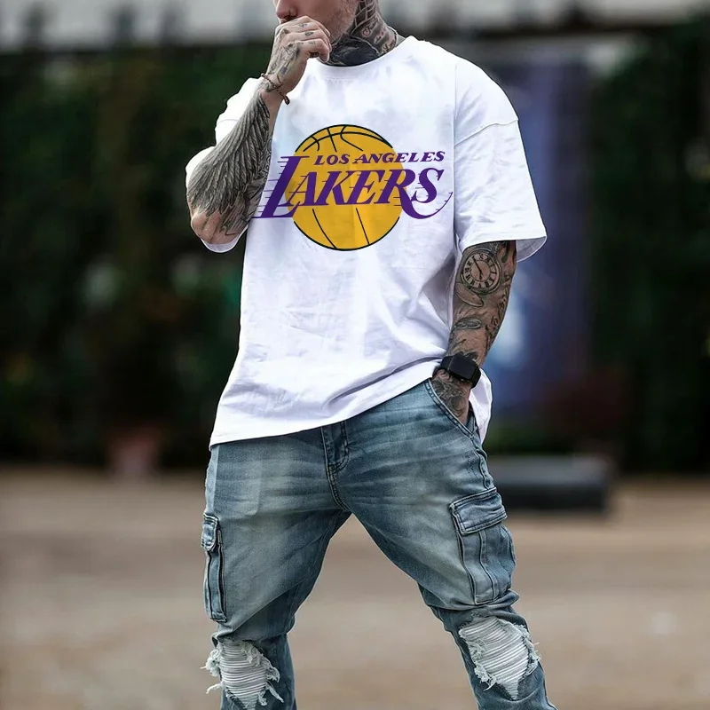 Camiseta de algodón para hombre de Los Ángeles, estilo informal deportivo, color blanco