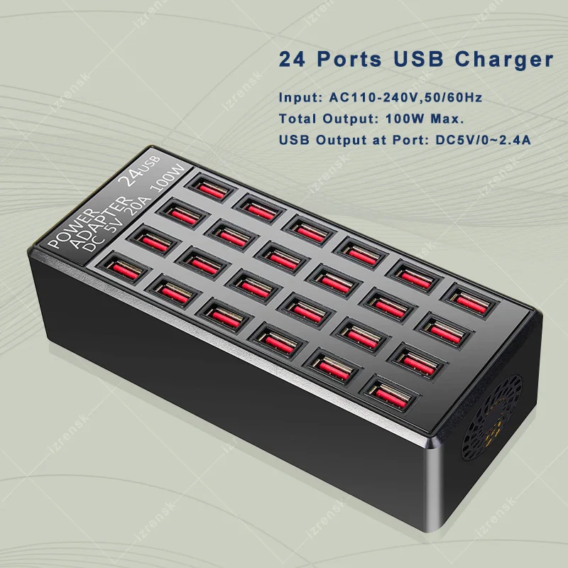 USB Charger 12 24 Multi Ports HUB 100W Charging Station Dock Universal Desktop Wall Power Adapter for Mobile Phones EU US Plug