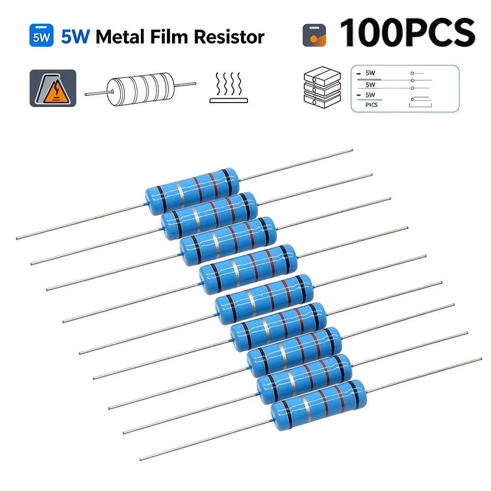100PCS 5W 1% Metallschichtwiderstand Widerstand 0,1~1M 1,2 1,5 3,3 10R 47 68 100 220 360 390 470 1K 2,2K 10K 22K 4,7K 100K Ohm 100R – Detail 4