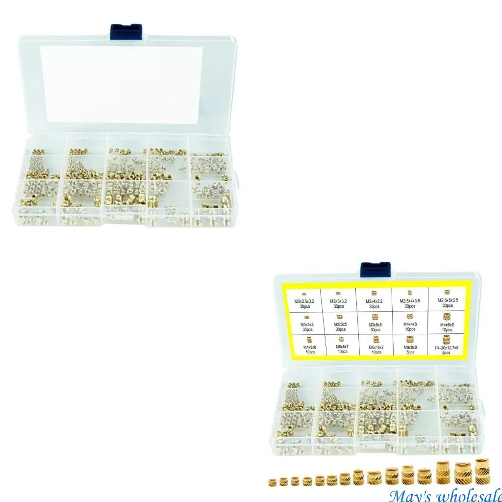 300 Pcs 2/2.5/3/4/5/6mm Female Thread Knurled Brass Threaded Insert 448A