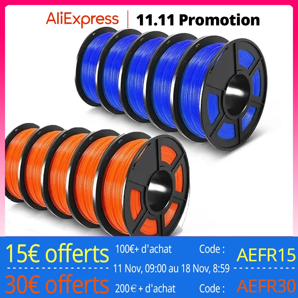 SUNLU PETG 1KG Filament 3D 1.75MM sans bulle 10 rouleaux sans bulle écologique sans nœuds bonne ténacité Excellent acide alcalin