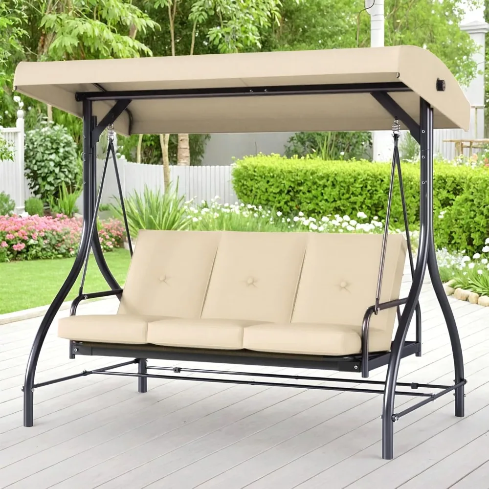 

"Adult Outdoor Porch Swing Chair with Convertible Bed and Adjustable Canopy"
