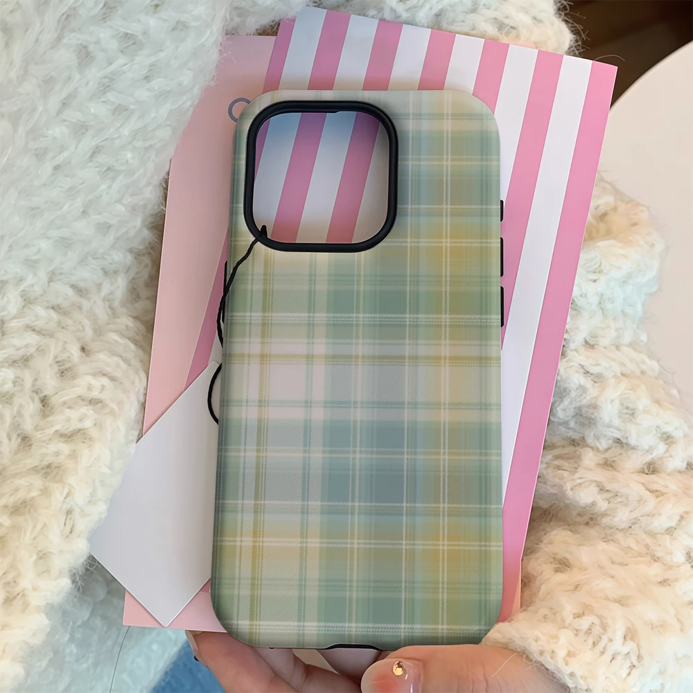 Groen pastel geruit patroon IPhone 17 Must-Haves telefoonhoesje voor IPhone 17 16 15 14 13 12 11 Pro Max Plus dubbellaagse achterkant
