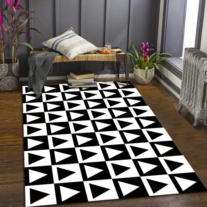 Black and White Grid Vortex Illusion Rug Abstract Geometric Carpet Home Living Room Bedroom Floor Mat Kitchen Bathroom Door Mat