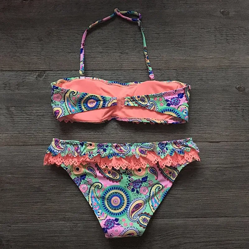 Meisjes Tweedelige Zwempakken Print Meisje Bikini 'S Set Met Gewatteerd Badpak Kinderen Badkleding Kids Badpak Meisje Strandkleding