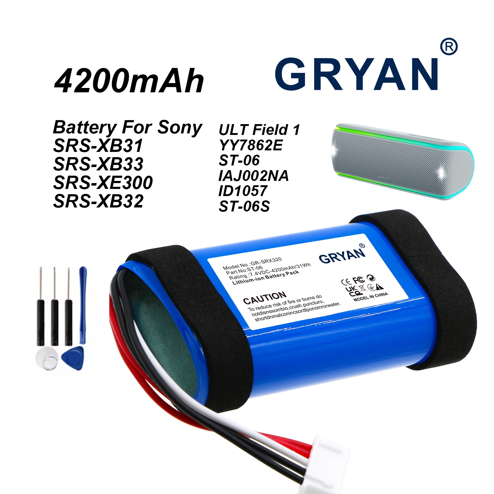GRYAN 4200mAh batería de altavoz para Sony SRS-XB31 SRS-XB33 SRS-XE300 SRS-XB32 ULT Field 1 YY7862E ST-06 IAJ002NA ID1057 ST-06S
