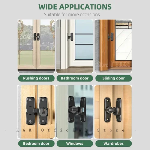 Imagen 2 del producto KAK-cerradura de puerta con cerrojo sin perforaciones, cerraduras de gabinete negras, cerradura de seguridad para niños, puerta corrediza de Granero, Hardware de bloqueo de gancho antipried