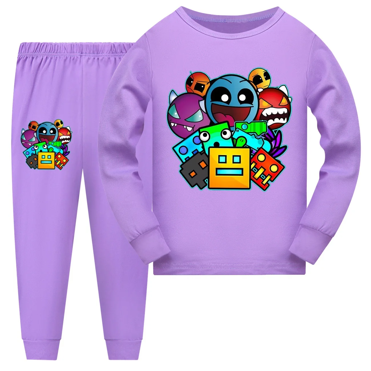 Geometry Dash Clothes Kids Cartoon Pajama Sets Baby Girls Long Sleeve Tops+pants 2pcs Set Toddler Boys Casual Sleepwear 4-16 Yrs