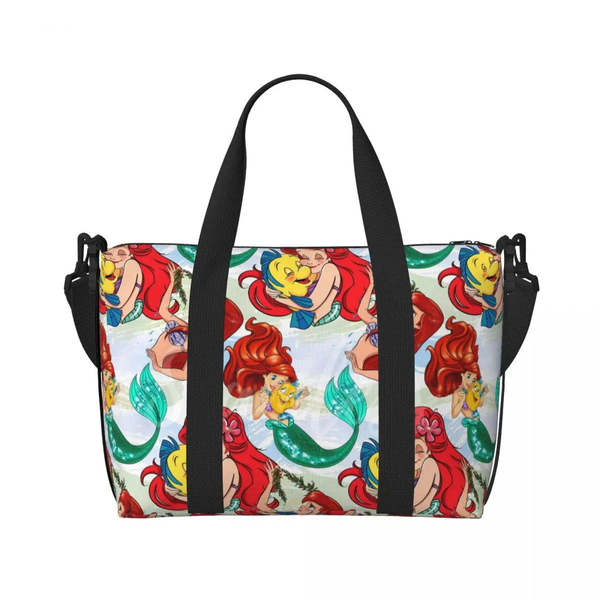 Custom The Little Mermaid Beach Tote Bag for Women Cute Cartoon Big Compartment Gym Beach Travel Bags