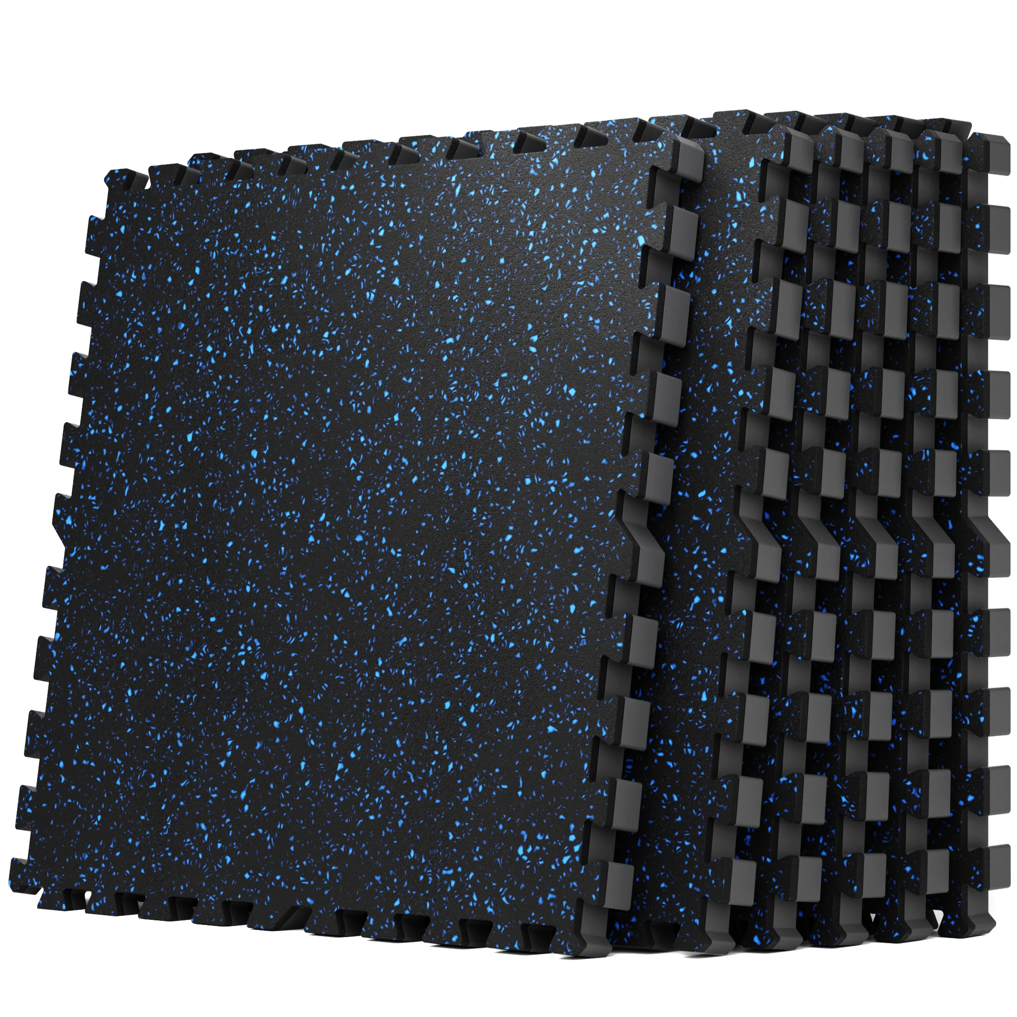 AIRHOP 0.8" Ultra Thick 24 Sq Ft Exercise Equipment Mats, 6PCS, Upgraded Rubber Top Gym Flooring for Home Gym, Black & Blue