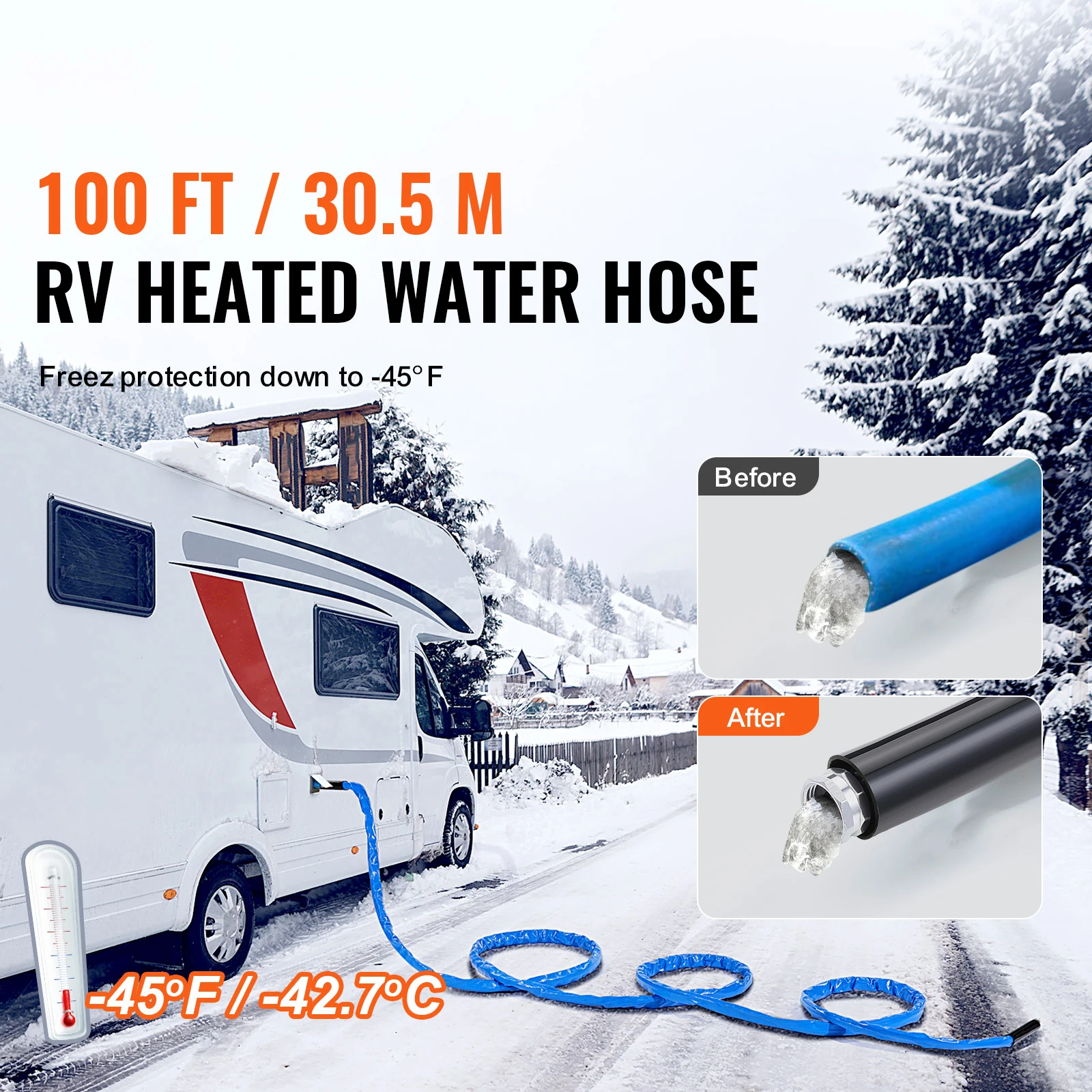 100ft Heated Water Hose for RV, Heated Drinking Water Hose with Corrugated Cover Antifreeze to -45 ° F, 5/8