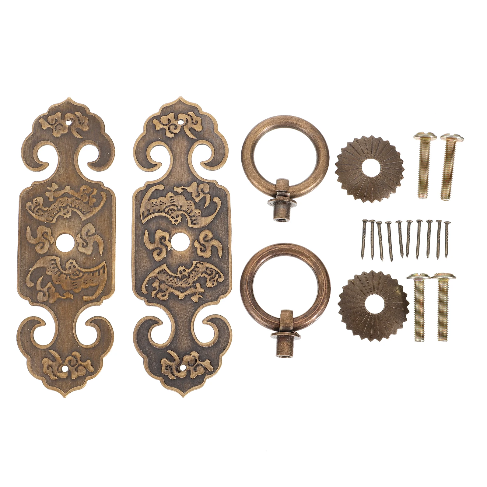 

2pcs Copper Door Pin Handle Cabinet Handles Drawer Pulls Vintage Brass Sturdy Durable Replacement Chinese Style
