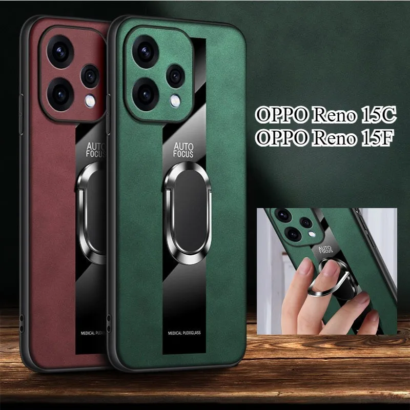 

Чехол для OPPO Reno 15F 15 FS 15 Pro Ma: стильный, с цветовыми блоками, роскошный, с кольцом-держателем, кожаный, противоударный чехол для OPPO Reno15 Funda