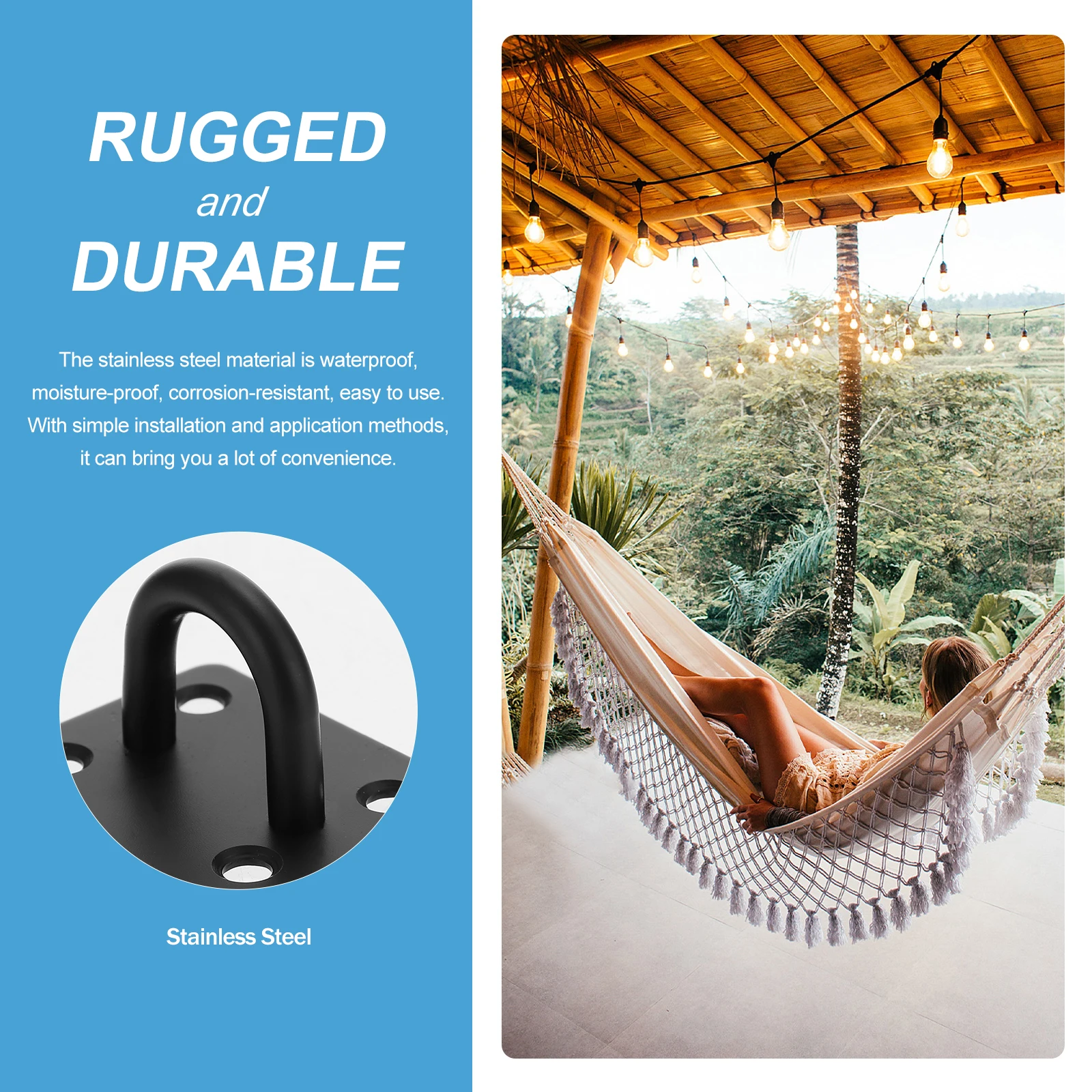 

1Set Hammock Hanging Kit Ceiling Hooks Heavy Duty U Bracket Durable Safe Material Easy Installation Long Lasting