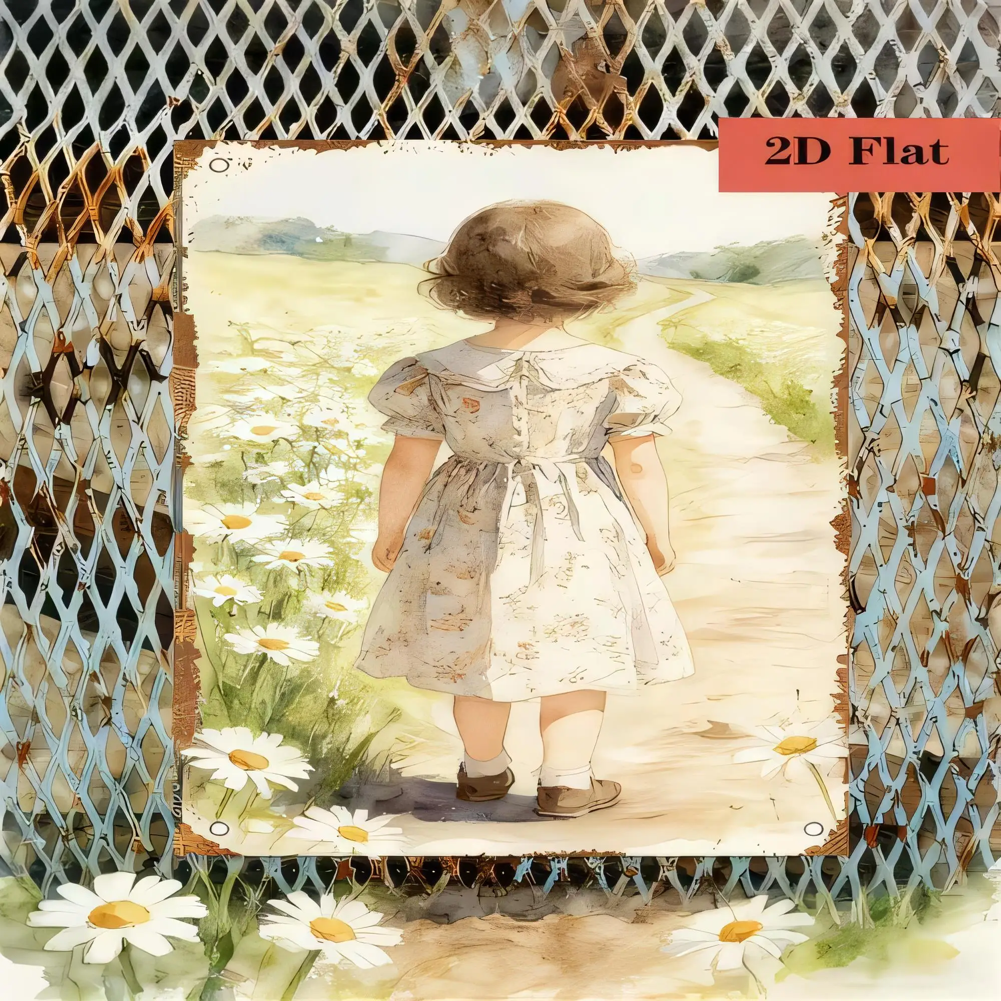 Tin Sign  Vintage Floral Girl with Bouquet Daisy Painting Style Metal Wall Decor for Home Office Bedroom Farmhouse Cottage Gift,