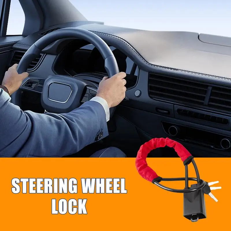 Hardened Steel Steering Wheel Lock for Sedan/Pickup/SUV - Visual Anti-Theft Deterrent with Seat Belt Lock Feature Anti-Saw Guard