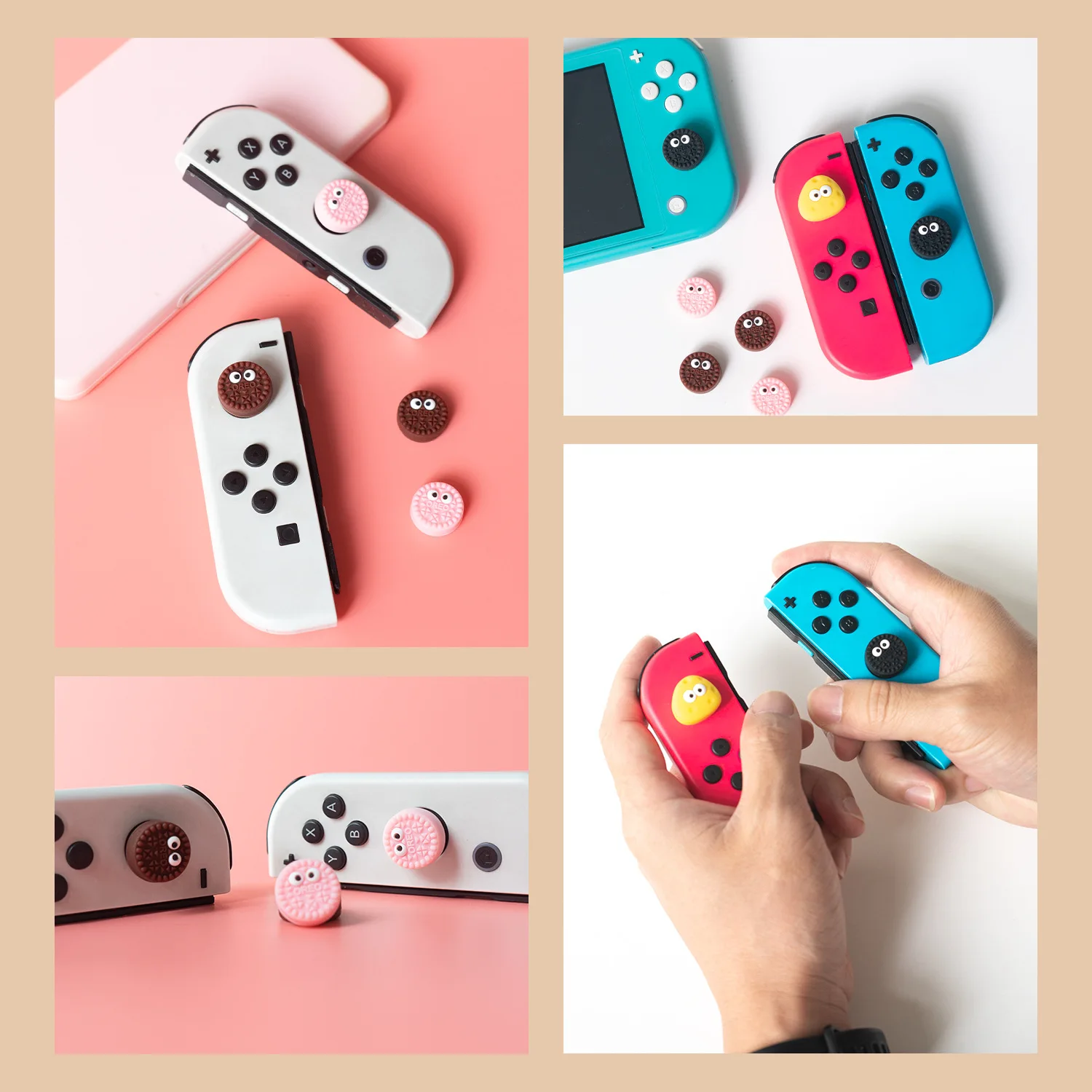 Cute Cookie Cheese Silicone Soft Thumb Stick Grip Cap Cover For Nintendo Switch Oled/Lite NS Joy-con Thumbstick Case Protector