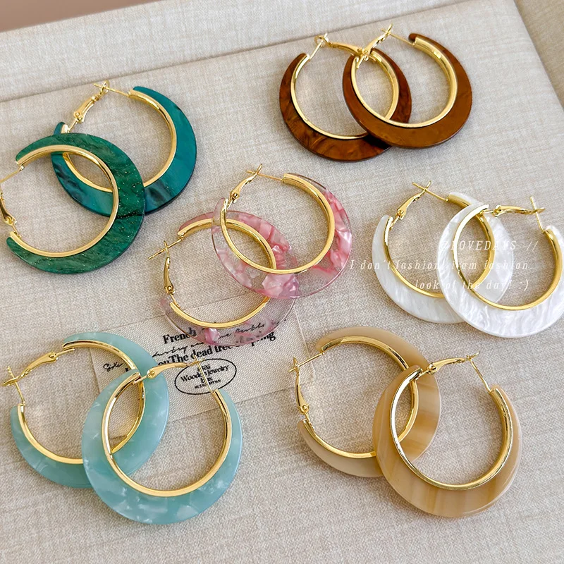 Acetate C Shape Hoop Earrings Chunky Oversized Trendy Unique Fashion Ear Cuff New Arrival Jewelry for Women Girl Daily Wear Gift
