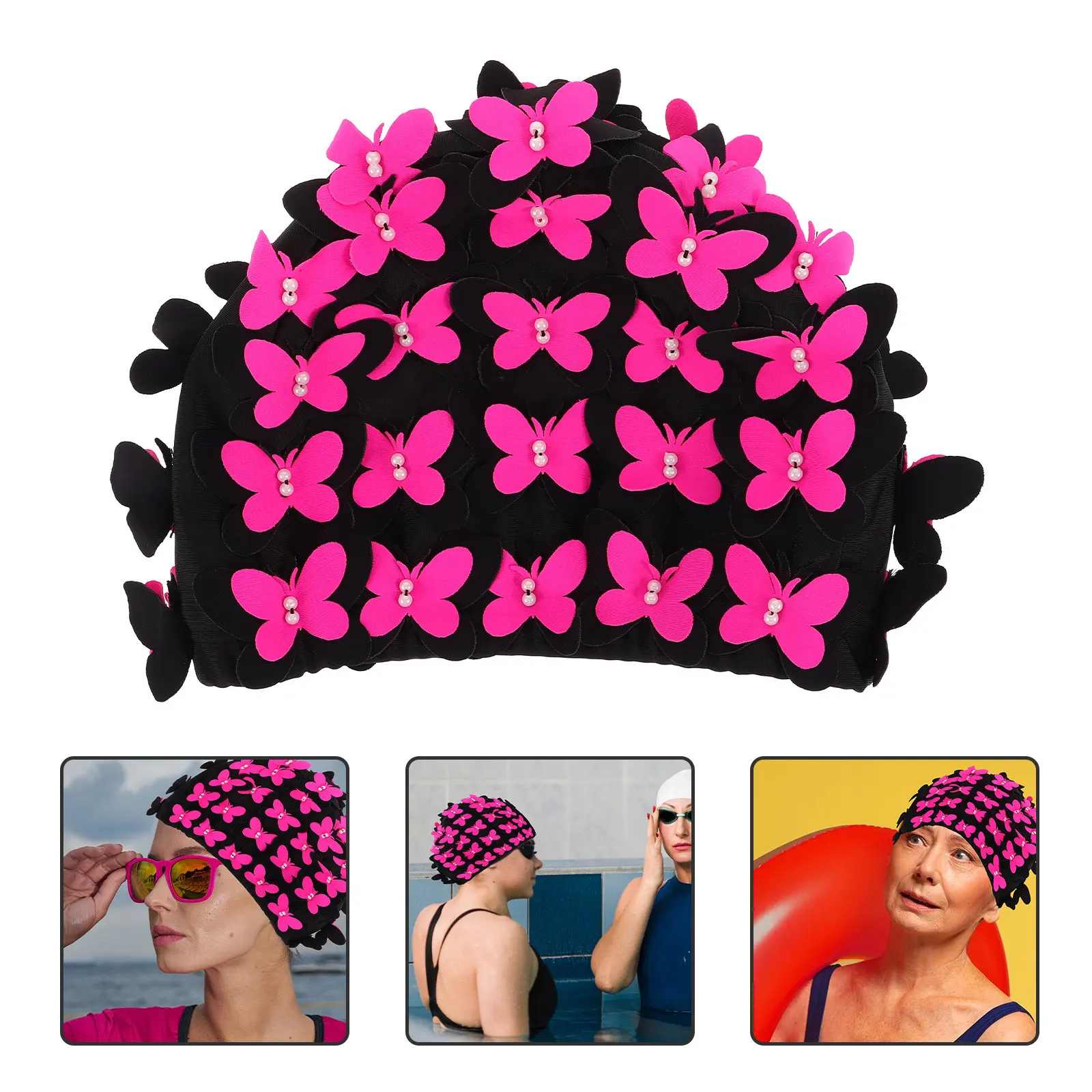 

Милая 3D-шапочка для плавания в форме бабочки для женщин, водонепроницаемая, с защитой ушей, удобная посадка, универсальное применение для плавания и спа-процедур, женская шапочка