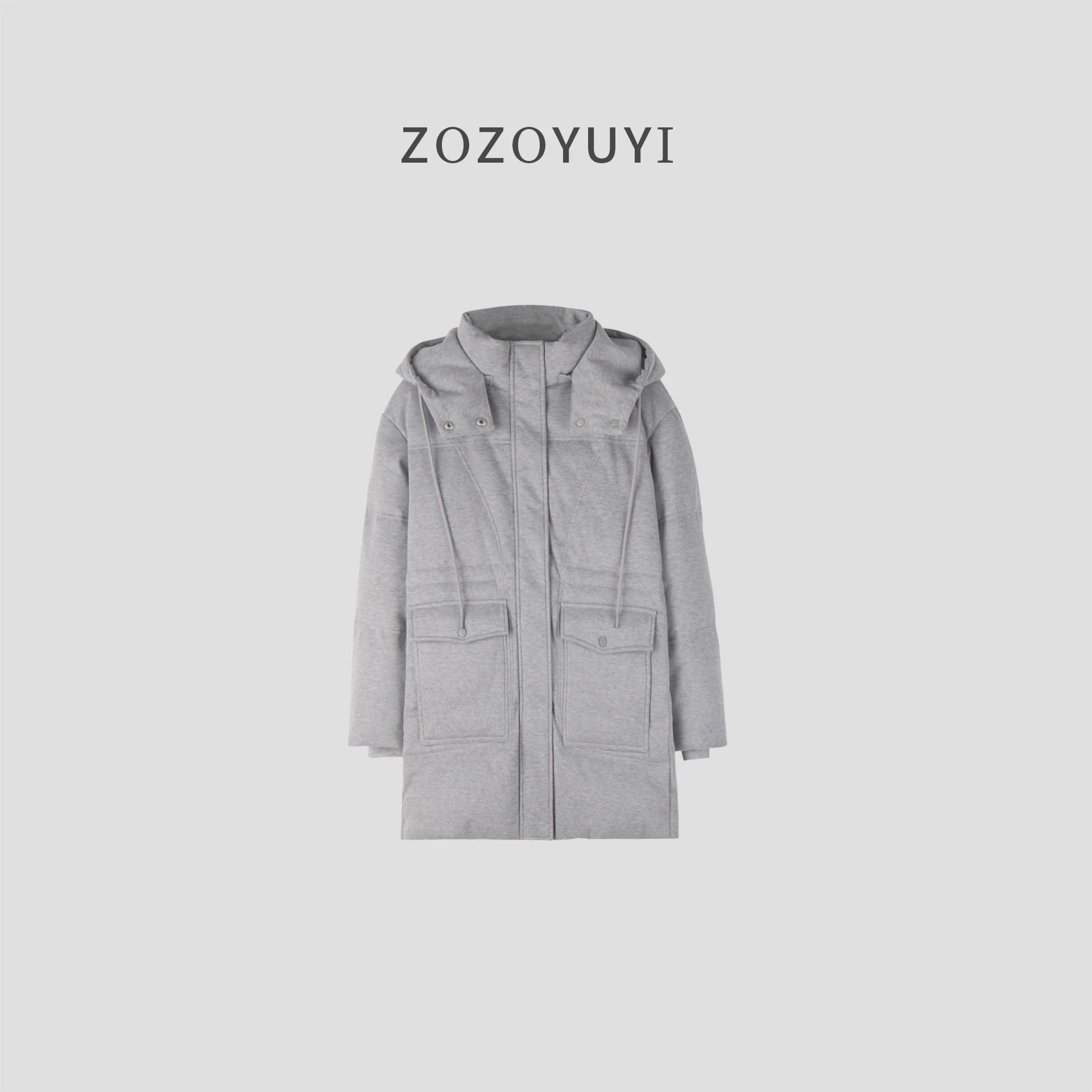 เสื้อแจ็คเก็ตขนห่านผสมขนสัตว์สำหรับฤดูหนาวปี 2025 แบบมีกระเป๋าคู่ ฮู้ดถอดได้ ความยาวปานกลาง อุ่นสบาย พร้อมเข็มขัดสำหรับผู้หญิง