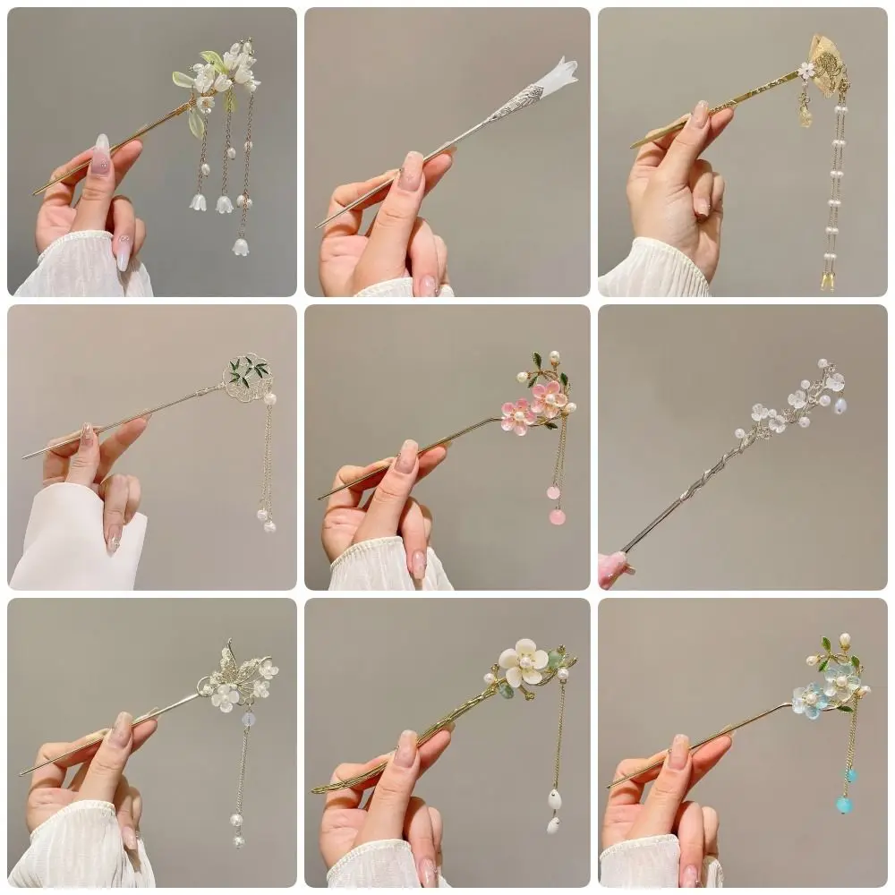 1Pcs New Hair Clip Ancient Chinese Hairpin New Chinese Style Palace Hanfu Hair Stick Decoration with tassels Hair Insert