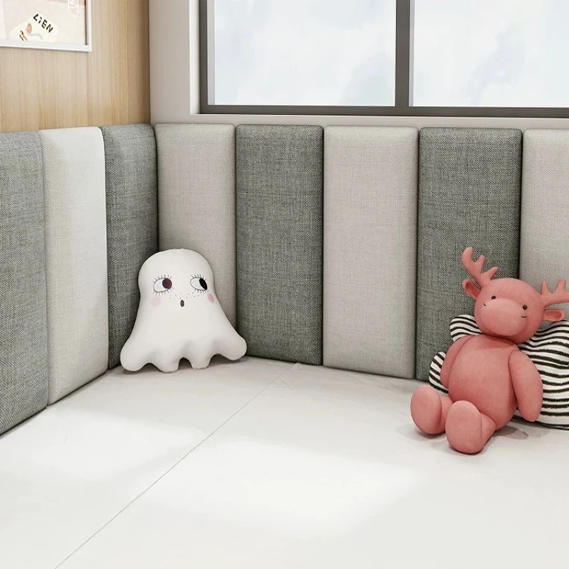 3D Linen Texture Wall Stickers Self Adhesive Anti Collision Wall Panels for Kids Room/Nursery Peel  Stick Headboard Decor