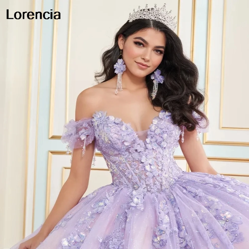 Customized Sparkly Lavender Quinceanera Dress Ball Gown Shiny Lace Applique Beading Corset Sweet 16 Vestidos De 15 Años YQD984