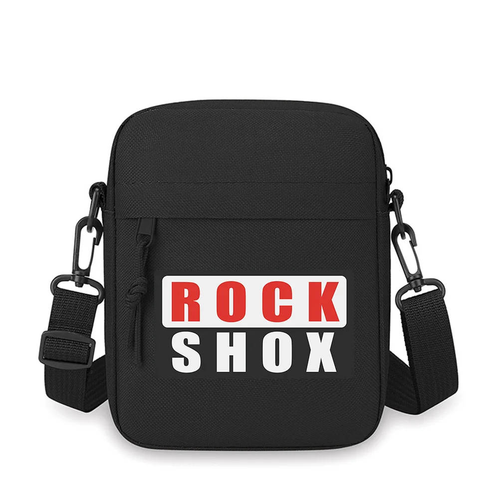 ROCK text above SHOX letters logo design Men Crossbody Bag Single Shoulder Women Cartoon Anime Film Printing Design Unisex