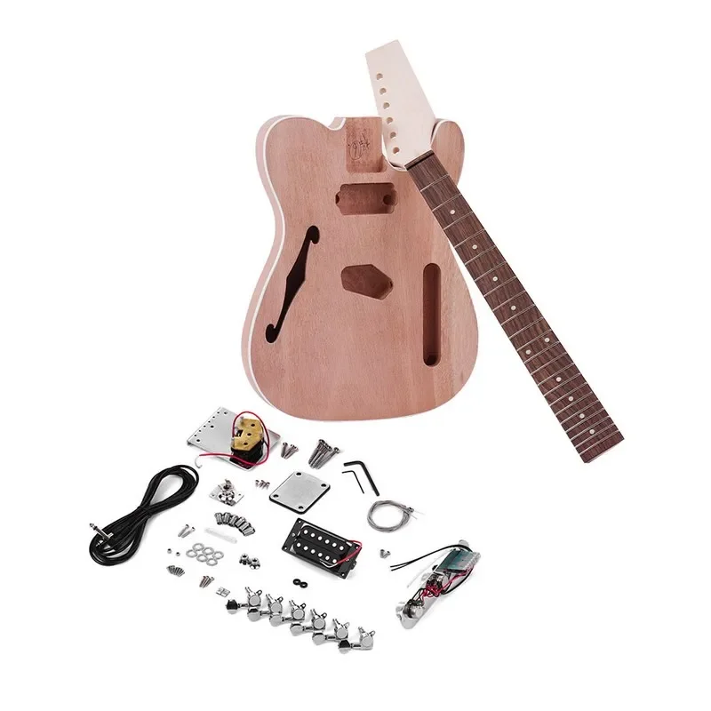 2025 Unfinished Electric Guitar DIY Kit Mahogany Body With F Soundhole Maple Wood Neck Rosewood Fingerboard