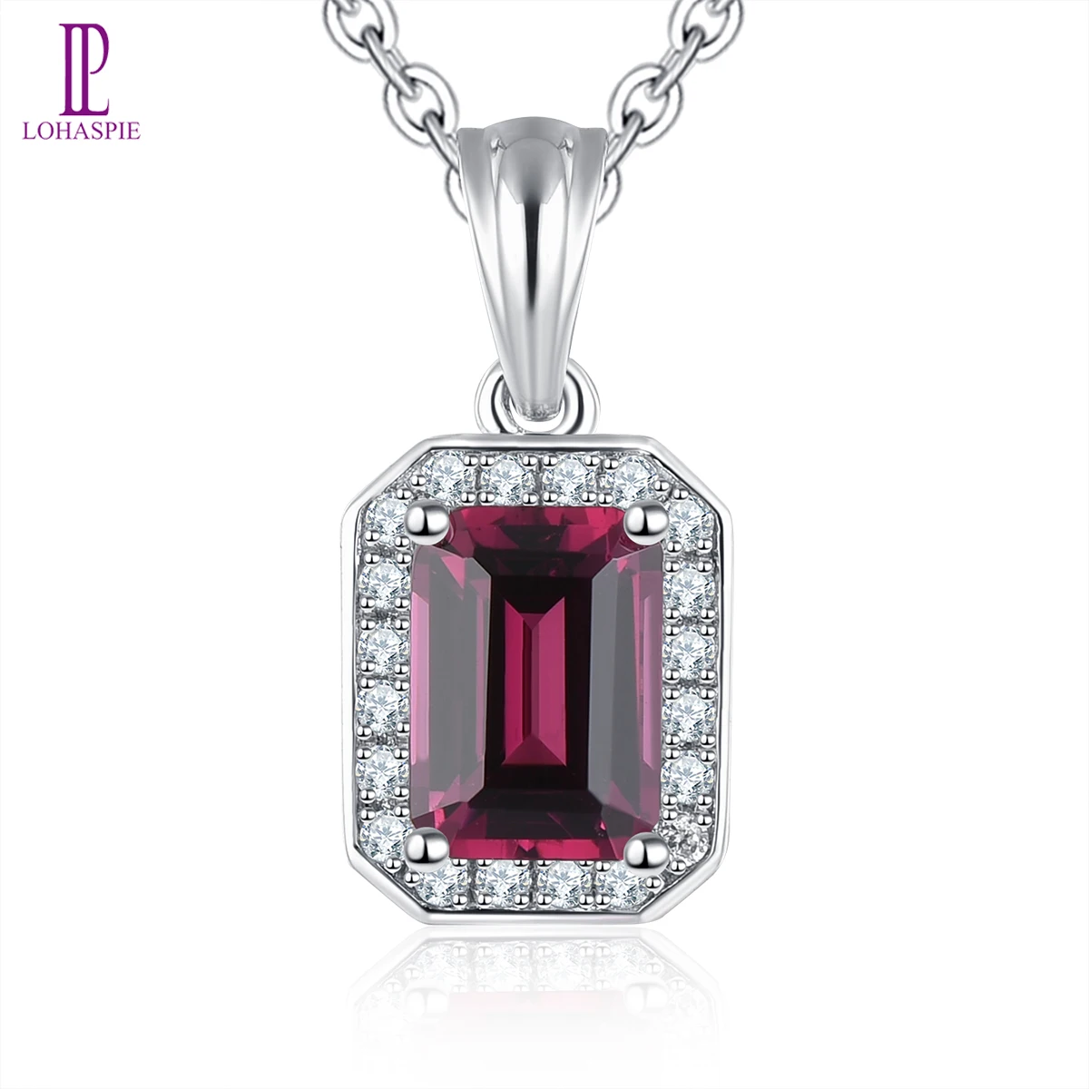 Lohaspie Natural Rhodolite Garnet 9K White Gold Pendant 0.37 Carat Genuine Gemstone Classic Style Fine Jewelry for Party Jewelry