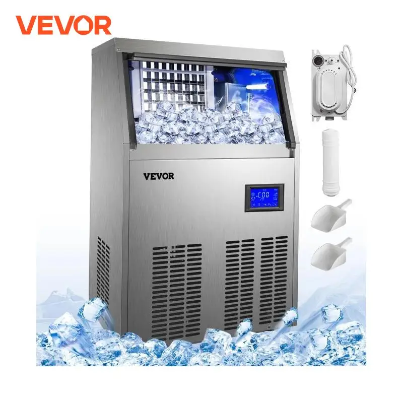 VEVOR Máquina de Hielo de Acero Inoxidable+ABS, 40/50/60/70 KG/24H Trituradora de Máquina de Hielo Comercial, 220V, Máquina para Hacer Hielo con Panel de Control LCD Inteligente, para Cafeterías