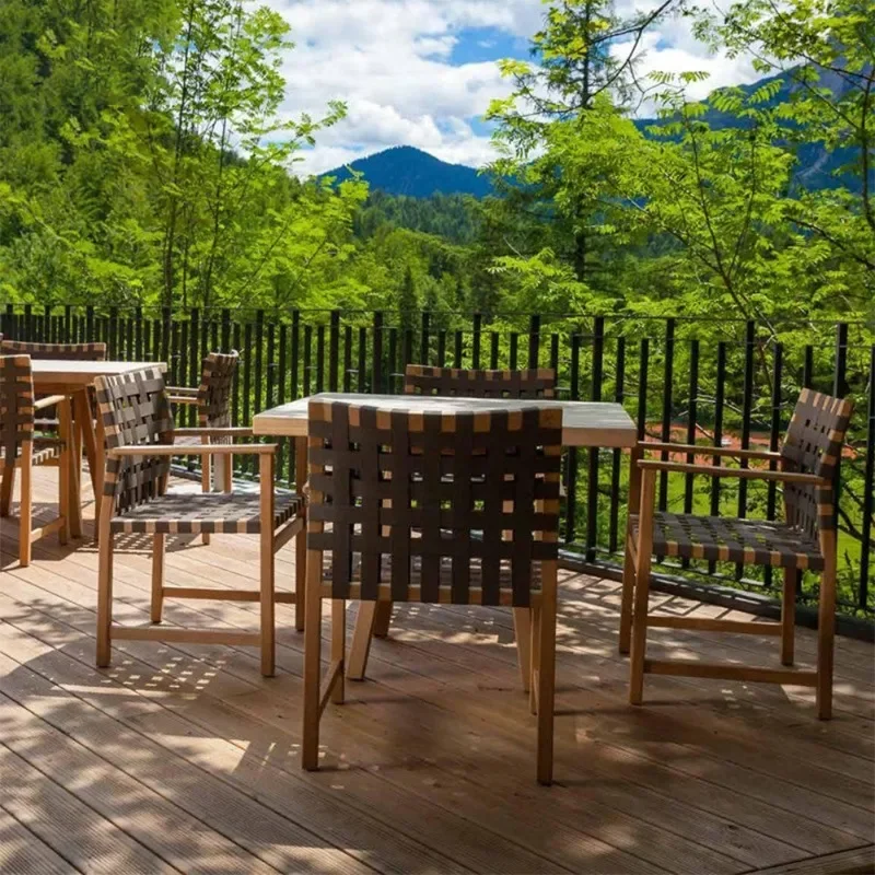 Homestay Outdoor Garden Outdoor Furniture Leisure Balcony Teak Rattan Dining Table and Chairs Two sets of approval