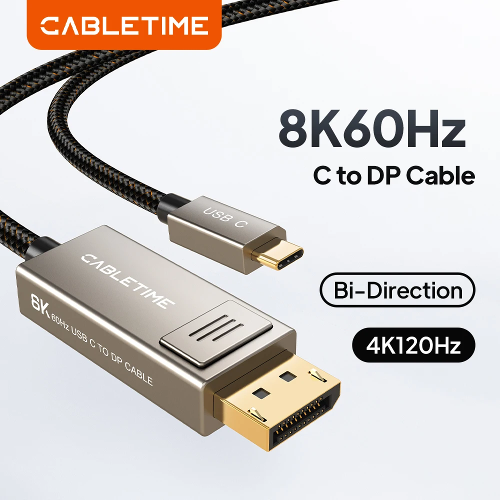 CABLETIME Câble USB C vers Displayport 8K DP bidirectionnel vers Type C pour iPhone 15 Macbook Pro Ipad Câble DP 8K en alliage de zinc