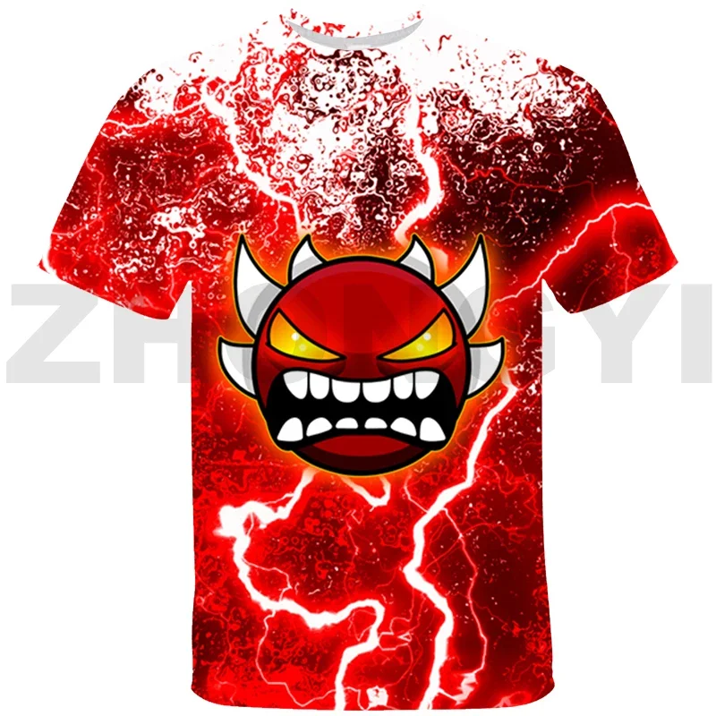 Summer Men Angry Geometry Dash Oversized 3D T-shirt Harajuku Anime Tshirt Kids Boys Short Sleeve Fashion Tees Tops Streetwear