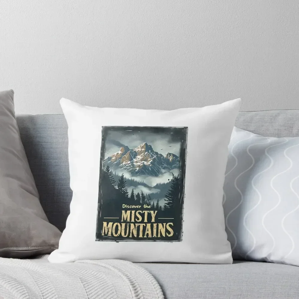 

Discover the Misty Mountains - Vintage Travel Poster - Fantasy Throw Pillow Decorative Cushions pillow