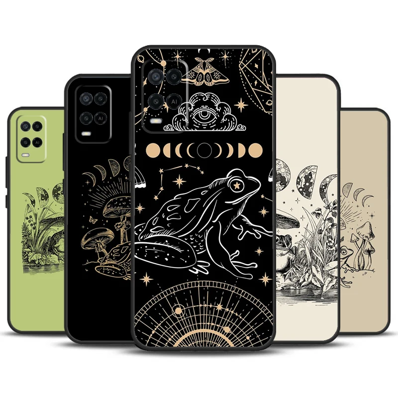 Cottagecore Magic Mushroom Frog Moon For OPPO A57 A77 A17 A16 A15 A54 A74 A94 A52 A72 A5 A9 A53 A91 A93 A76 A96 A58 A78 A98 Case