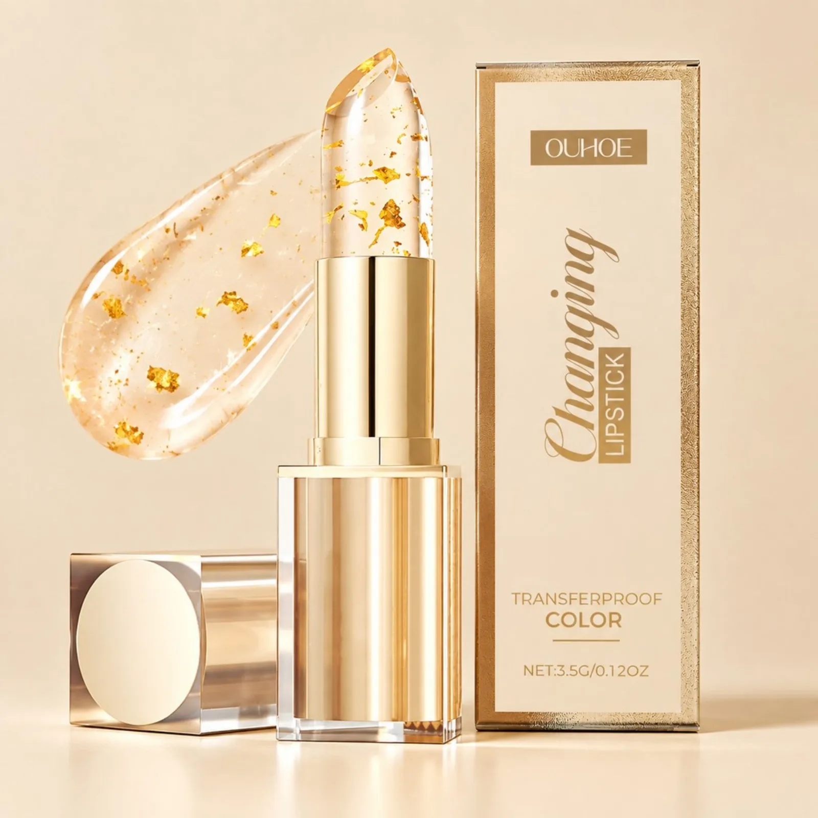 3.5g Gold Foil Color Changing Lip Balm Nourishing Long Lasting Non-Greasy Lipstick Repair Chapped Lip Hyaluronic Acid Lip Balm