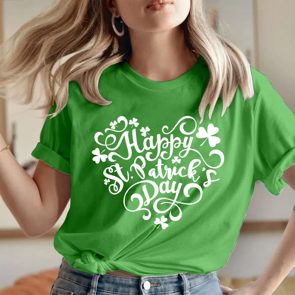 2024 Happy St Patricks Day Shirt Saint Patrick\'s Day Love Heart T-Shirt Summer Tops