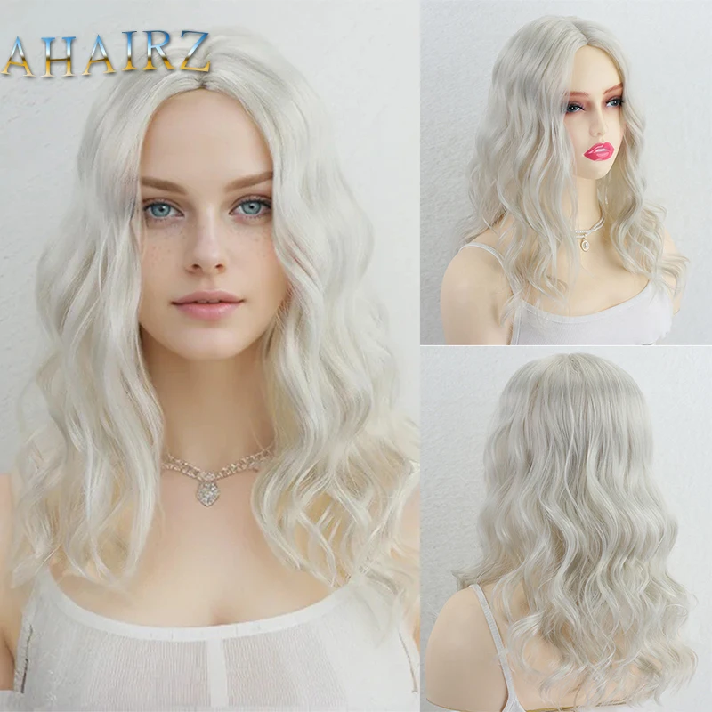 

Synthetic Wigs Long White Gold Curly Wave Wigs with Bangs For Women Daily Wear Wig High Temperature Fiber