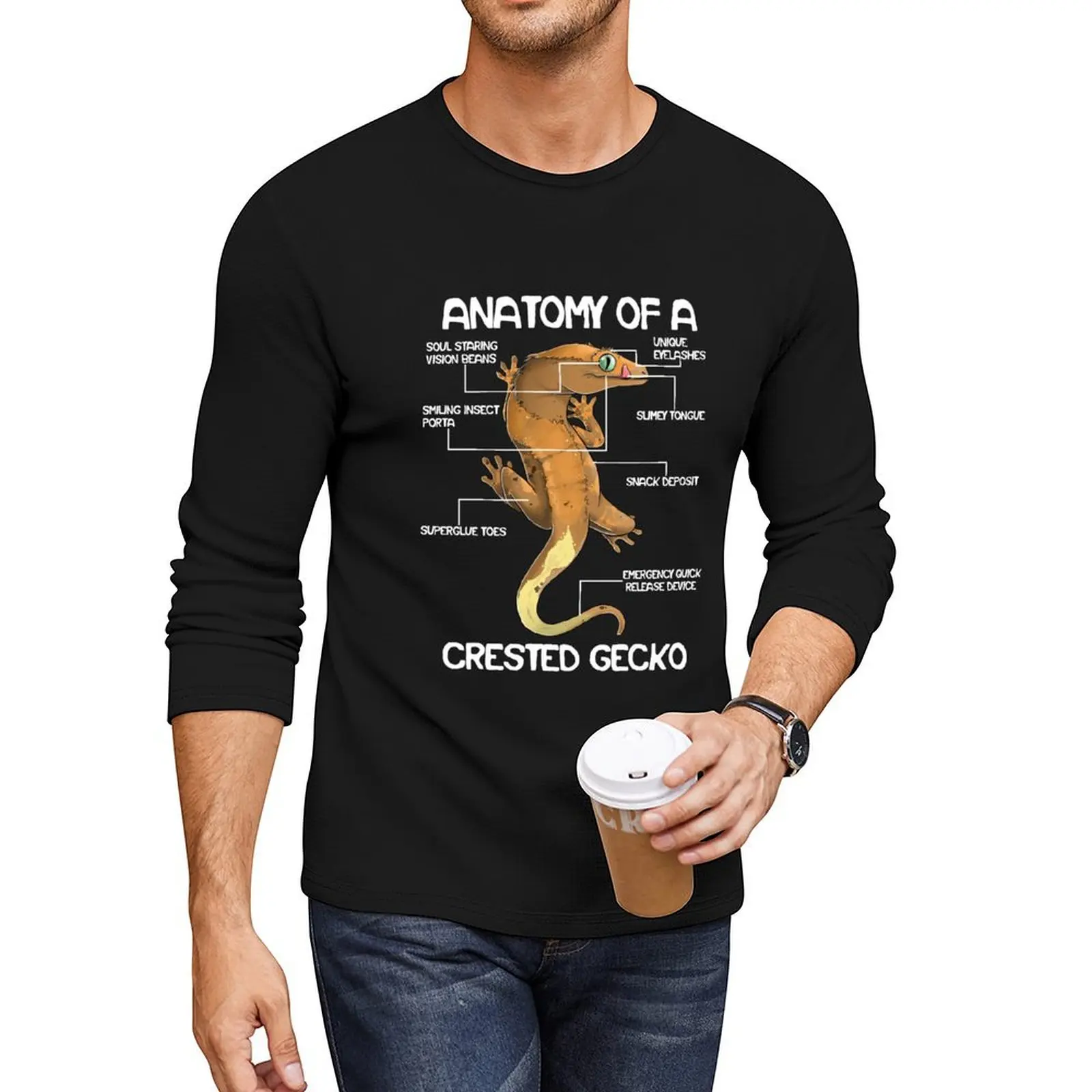 Anatomy Of A Crested Gecko Eyelash Lizard Herpetologist NL Long T-Shirt vintage clothes graphics t shirt mens t shirts pack