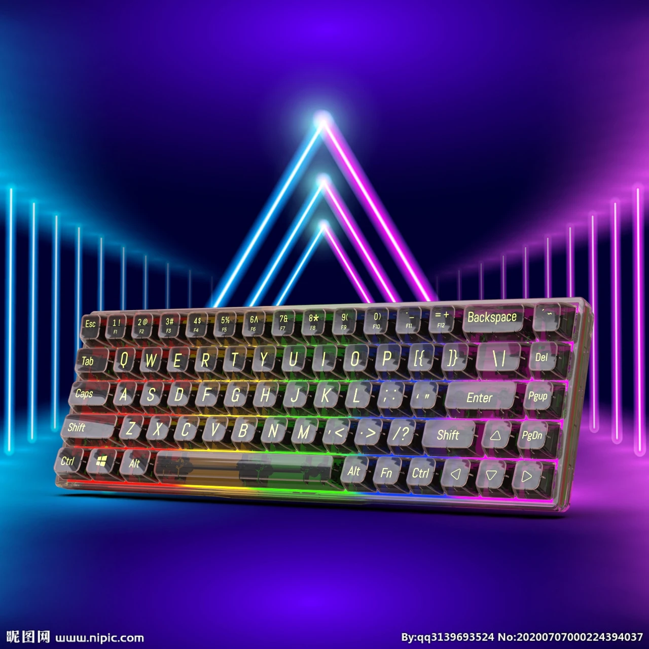 68 Keys 1.8M Wired Type-C Computer RGB 60% Mechanical Transparent Keyboard