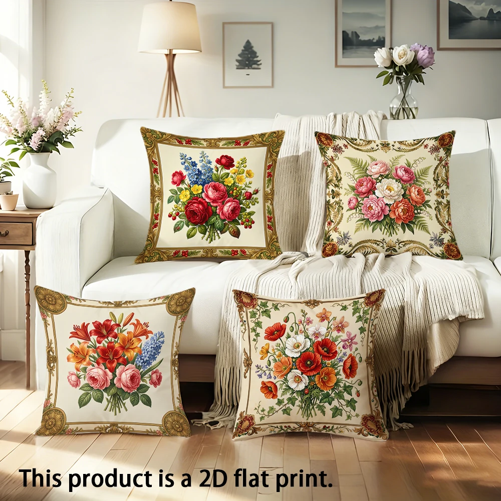 1pc  Vintage Floral Print Throw Pillow Covers, Bohemian Botanical Flower Cushion Cases for Home Decor