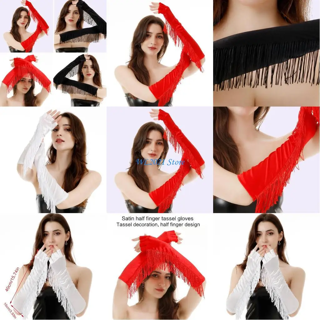 

G5GC Elegant Half Finger Gloves Roleplay Fringed Gloves Wedding Dress Gloves Armwear